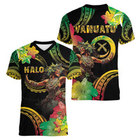 Halo Vanuatu Women V-Neck T-Shirt Beautiful Woman Dancing LT05 - Polynesian Pride