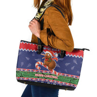 New Zealand Christmas Leather Tote Bag Kiwi-sh You A Merry Christmas LT05 Blue - Polynesian Pride