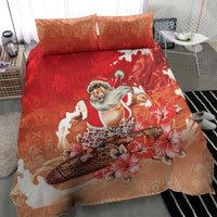 Hawaii Funny Christmas Bedding Set Santa Surfing With Tapa Pattern - Polynesian Pride