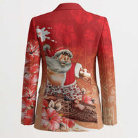 Hawaii Funny Christmas Blazer Santa Surfing With Tapa Pattern - Polynesian Pride