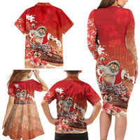 Hawaii Funny Christmas Family Matching Long Sleeve Bodycon Dress and Hawaiian Shirt Santa Surfing With Tapa Pattern - Polynesian Pride