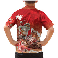 Hawaii Funny Christmas Family Matching Mermaid Dress and Hawaiian Shirt Santa Surfing With Tapa Pattern - Polynesian Pride