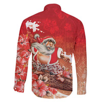 Hawaii Funny Christmas Family Matching Off Shoulder Maxi Dress and Hawaiian Shirt Santa Surfing With Tapa Pattern - Polynesian Pride