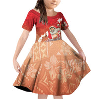 Hawaii Funny Christmas Family Matching Off Shoulder Short Dress and Hawaiian Shirt Santa Surfing With Tapa Pattern - Polynesian Pride