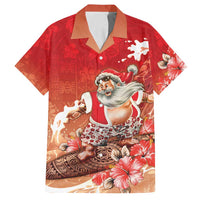 Hawaii Funny Christmas Family Matching Puletasi and Hawaiian Shirt Santa Surfing With Tapa Pattern LT05 Dad's Shirt - Short Sleeve Red - Polynesian Pride