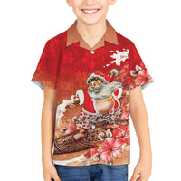 Hawaii Funny Christmas Family Matching Puletasi and Hawaiian Shirt Santa Surfing With Tapa Pattern LT05 Son's Shirt Red - Polynesian Pride