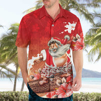 Hawaii Funny Christmas Hawaiian Shirt Santa Surfing With Tapa Pattern - Polynesian Pride