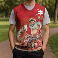 Hawaii Funny Christmas Knitted V-Neck Vest Santa Surfing With Tapa Pattern LT05 - Polynesian Pride