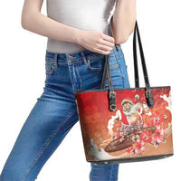 Hawaii Funny Christmas Leather Tote Bag Santa Surfing With Tapa Pattern LT05 - Polynesian Pride