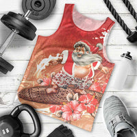Hawaii Funny Christmas Men Tank Top Santa Surfing With Tapa Pattern - Polynesian Pride