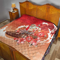 Hawaii Funny Christmas Quilt Santa Surfing With Tapa Pattern - Polynesian Pride