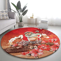 Hawaii Funny Christmas Round Carpet Santa Surfing With Tapa Pattern LT05 - Polynesian Pride