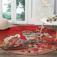Hawaii Funny Christmas Round Carpet Santa Surfing With Tapa Pattern LT05 - Polynesian Pride
