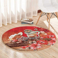 Hawaii Funny Christmas Round Carpet Santa Surfing With Tapa Pattern LT05 - Polynesian Pride