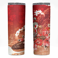 Hawaii Funny Christmas Skinny Tumbler Santa Surfing With Tapa Pattern - Polynesian Pride