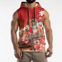 Hawaii Funny Christmas Sleeveless Zip Hoodie Santa Surfing With Tapa Pattern - Polynesian Pride
