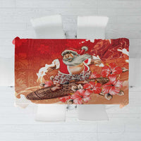 Hawaii Funny Christmas Tablecloth Santa Surfing With Tapa Pattern LT05 Red - Polynesian Pride