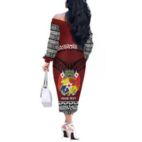 Personalised Tonga Constitution Day Off The Shoulder Long Sleeve Dress Tongan Kupesi Ngatu Pattern