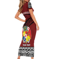 Personalised Tonga Constitution Day Short Sleeve Bodycon Dress Tongan Kupesi Ngatu Pattern