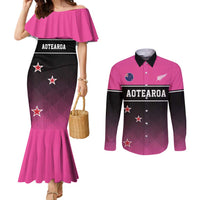 Custom New Zealand Women Cricket Couples Matching Mermaid Dress and Long Sleeve Button Shirt Pink Simple Style