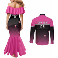 Custom New Zealand Women Cricket Couples Matching Mermaid Dress and Long Sleeve Button Shirt Pink Simple Style