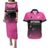 Custom New Zealand Women Cricket Couples Matching Puletasi and Hawaiian Shirt Pink Simple Style