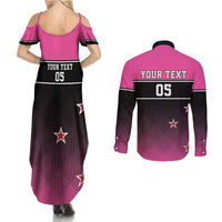 Custom New Zealand Women Cricket Couples Matching Summer Maxi Dress and Long Sleeve Button Shirt Pink Simple Style