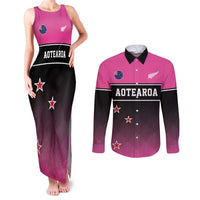 Custom New Zealand Women Cricket Couples Matching Tank Maxi Dress and Long Sleeve Button Shirt Pink Simple Style