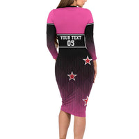 Custom New Zealand Women Cricket Long Sleeve Bodycon Dress Pink Simple Style LT05 - Polynesian Pride