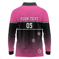 Custom New Zealand Women Cricket Long Sleeve Polo Shirt Pink Simple Style LT05 - Polynesian Pride