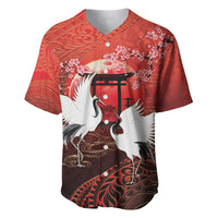 Hawaii and Japan Together Baseball Jersey Polynesian Art Tattoo With Cranes And Sakura - Polynesian Pride