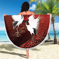 Hawaii and Japan Together Beach Blanket Polynesian Art Tattoo With Cranes And Sakura - Polynesian Pride