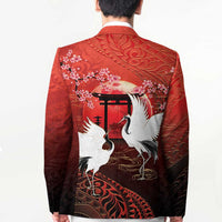 Hawaii and Japan Together Blazer Polynesian Art Tattoo With Cranes And Sakura - Polynesian Pride