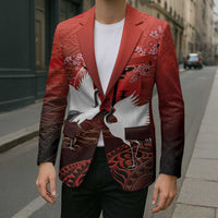 Hawaii and Japan Together Blazer Polynesian Art Tattoo With Cranes And Sakura - Polynesian Pride