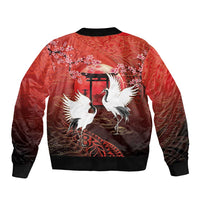 Hawaii and Japan Together Bomber Jacket Polynesian Art Tattoo With Cranes And Sakura - Polynesian Pride
