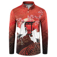 Hawaii and Japan Together Button Sweatshirt Polynesian Art Tattoo With Cranes And Sakura - Polynesian Pride