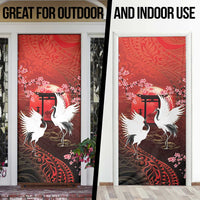 Hawaii and Japan Together Door Cover Polynesian Art Tattoo With Cranes And Sakura - Polynesian Pride