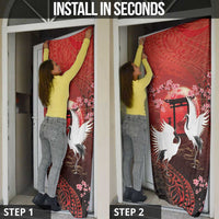 Hawaii and Japan Together Door Cover Polynesian Art Tattoo With Cranes And Sakura - Polynesian Pride