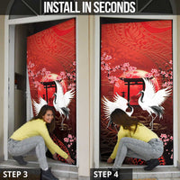 Hawaii and Japan Together Door Cover Polynesian Art Tattoo With Cranes And Sakura - Polynesian Pride