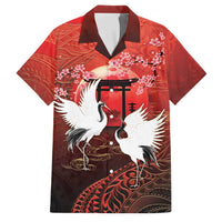 Hawaii and Japan Together Family Matching Long Sleeve Bodycon Dress and Hawaiian Shirt Polynesian Art Tattoo With Cranes And Sakura LT05 Dad's Shirt - Short Sleeve Red - Polynesian Pride