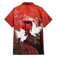 Hawaii and Japan Together Family Matching Long Sleeve Bodycon Dress and Hawaiian Shirt Polynesian Art Tattoo With Cranes And Sakura LT05 - Polynesian Pride