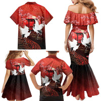 Hawaii and Japan Together Family Matching Mermaid Dress and Hawaiian Shirt Polynesian Art Tattoo With Cranes And Sakura LT05 - Polynesian Pride