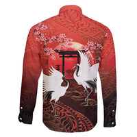 Hawaii and Japan Together Family Matching Mermaid Dress and Hawaiian Shirt Polynesian Art Tattoo With Cranes And Sakura - Polynesian Pride