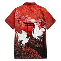 Hawaii and Japan Together Family Matching Puletasi and Hawaiian Shirt Polynesian Art Tattoo With Cranes And Sakura LT05 - Polynesian Pride
