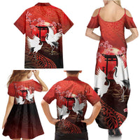 Hawaii and Japan Together Family Matching Summer Maxi Dress and Hawaiian Shirt Polynesian Art Tattoo With Cranes And Sakura LT05 - Polynesian Pride