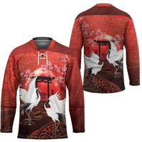 Hawaii and Japan Together Hockey Jersey Polynesian Art Tattoo With Cranes And Sakura - Polynesian Pride