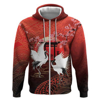 Hawaii and Japan Together Hoodie Polynesian Art Tattoo With Cranes And Sakura - Polynesian Pride