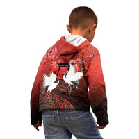 Hawaii and Japan Together Kid Hoodie Polynesian Art Tattoo With Cranes And Sakura - Polynesian Pride