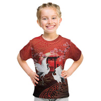 Hawaii and Japan Together Kid T Shirt Polynesian Art Tattoo With Cranes And Sakura - Polynesian Pride