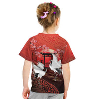 Hawaii and Japan Together Kid T Shirt Polynesian Art Tattoo With Cranes And Sakura - Polynesian Pride